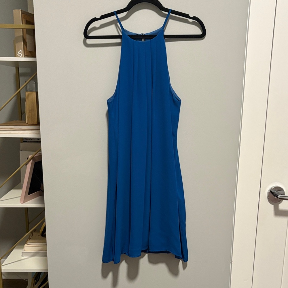 Everly Blue Mini Halter Dress with Keyhole Detail